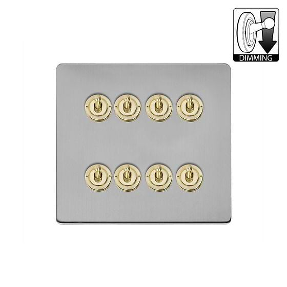 Soho Lighting Lighting Brushed Chrome & Brushed Brass 8 Gang Dimming Toggle Switch