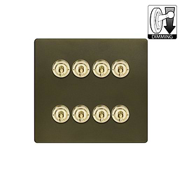 Soho Lighting Lighting Bronze & Brushed Brass 8 Gang Dimming Toggle Switch