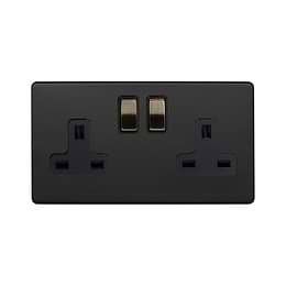 Matt Black and Antique Brass 13A 2 Gang Socket
