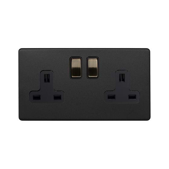 Matt Black and Antique Brass 13A 2 Gang Socket
