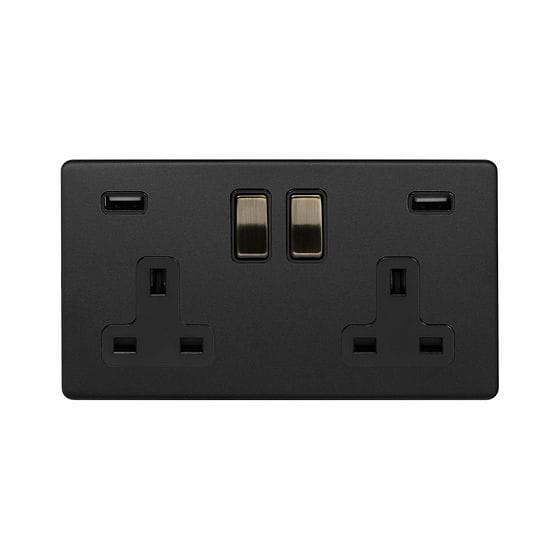 Matt Black and Antique Brass 2 Gang USB Socket
