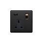 Soho Lighting Matt Black and Antique Brass 13A 1 Gang Double Pole Switched USB Socket (USB Output 2.1amp)