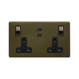 Soho Lighting Bronze 2 Gang 65W USB C+C Socket (13A Socket + 2 USB C Ports) 