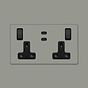 Soho Lighting Primed Paintable 2 Gang 65W USB C+C Socket (13A Socket + 2 USB C Ports) with Matt Black Switch