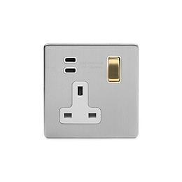 Brushed Chrome and Brass 1 Gang USB C Socket
