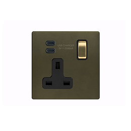 Bronze and Brass 1 Gang USB C Socket
