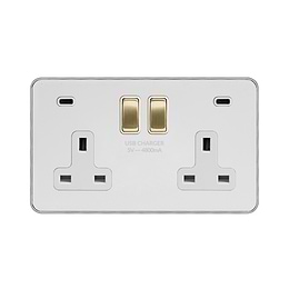 Brushed Chrome and Brass 2 Gang USB C Socket
