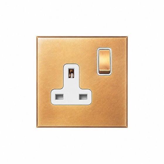 Soho Lighting Natural Brass 1 Gang 13A Double Pole Switched Socket with White Insert - The Palaces Collection