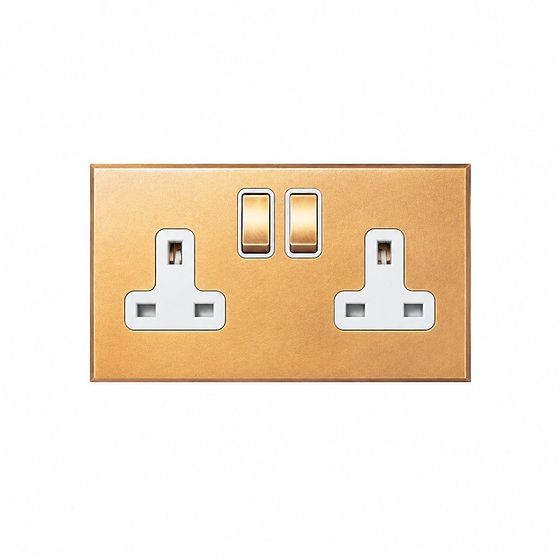 Soho Lighting Natural Brass 2 Gang 13A Double Pole Switched Socket with White Insert  - The Palaces Collection