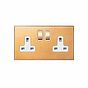 Soho Lighting Natural Brass 2 Gang 13A Double Pole Switched Socket with White Insert  - The Palaces Collection