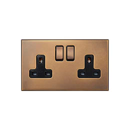 Soho Lighting Aged Brass 2 Gang 13A Double Pole Switched Socket with Black Insert  - The Palaces Collection