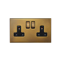 Soho Lighting Aged Brass 2 Gang 13A Double Pole Switched Socket with Black Insert  - The Palaces Collection