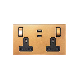Soho Lighting Natural Brass 13A 2 Gang Super Fast Charge 45W USB A+C Socket - The Palaces Collection
