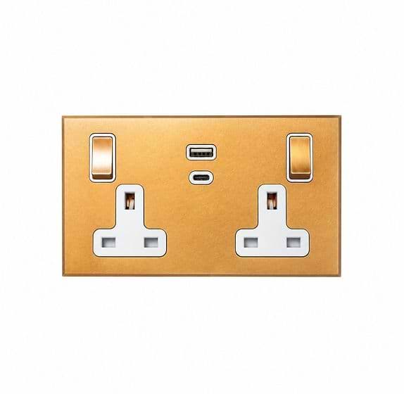 Soho Lighting Natural Brass 13A 2 Gang Super Fast Charge 45W USB A+C Socket - The Palaces Collection
