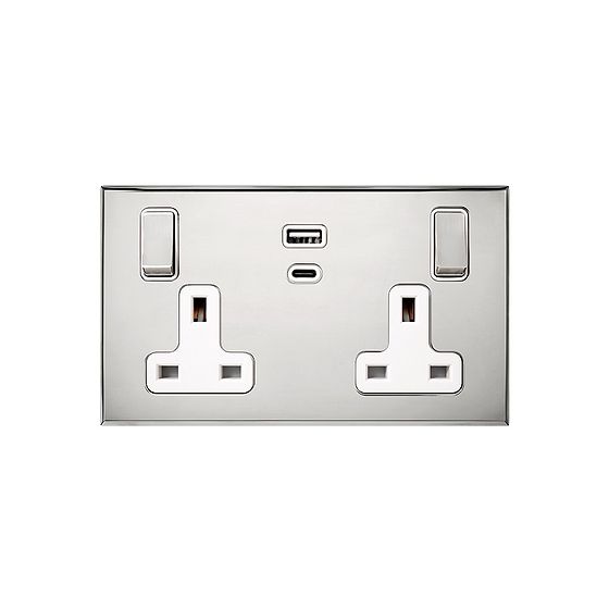 Soho Lighting Nickel 13A 2 Gang Super Fast Charge 45W USB A+C Socket - The Palaces Collection