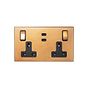 Soho Lighting Natural Brass 2 Gang 13A Switched Socket 65W Max PD C+C USB Charging with Black Insert  - The Palaces Collection