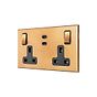 Soho Lighting Natural Brass 2 Gang 13A Switched Socket 65W Max PD C+C USB Charging with Black Insert  - The Palaces Collection