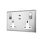 Soho Lighting Nickel 2 Gang 13A Switched Socket 65W Max PD C+C USB Charging with White Insert - The Palaces Collection