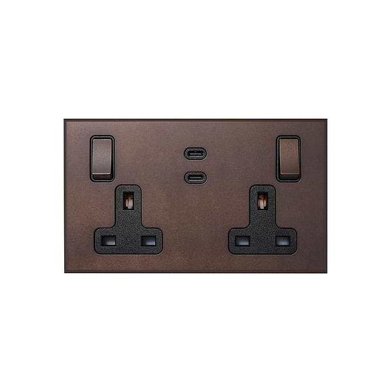 Soho Lighting Heritage Bronze 2 Gang 13A Switched Socket 65W Max PD C+C USB Charging with Black Insert  - The Palaces Collection
