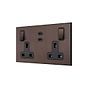 Soho Lighting Heritage Bronze 2 Gang 13A Switched Socket 65W Max PD C+C USB Charging with Black Insert  - The Palaces Collection