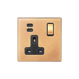 Soho Lighting Natural Brass 1 Gang 13A Double Pole Switched Socket 3.1A Type C+C USB Charging with Black Insert  - The Palaces Collection