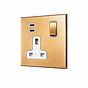 Soho Lighting Natural Brass 1 Gang 13A Double Pole Switched Socket 3.1A Type C+C USB Charging with White Insert  - The Palaces Collection