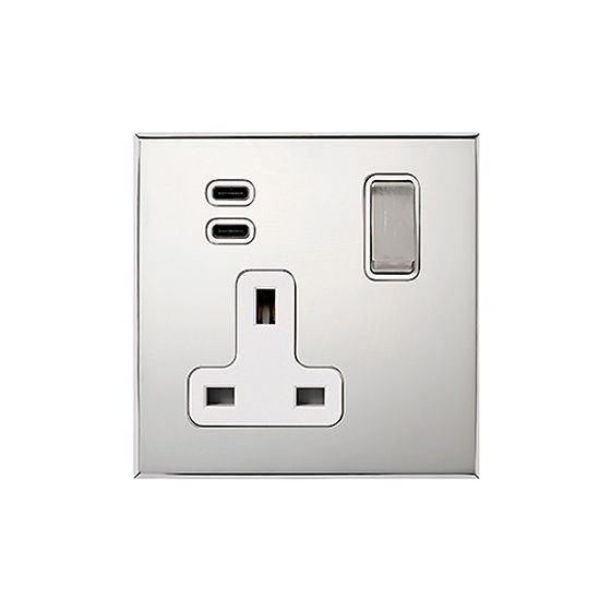 Soho Lighting Nickel 1 Gang 13A Double Pole Switched Socket 3.1A Type C+C USB Charging with White Insert - The Palaces Collection
