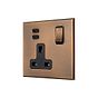 Soho Lighting Aged Brass 1 Gang 13A Double Pole Switched Socket 3.1A Type C+C USB Charging with Black Insert  - The Palaces Collection