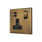 Soho Lighting Aged Brass 1 Gang 13A Double Pole Switched Socket 3.1A Type C+C USB Charging with Black Insert  - The Palaces Collection