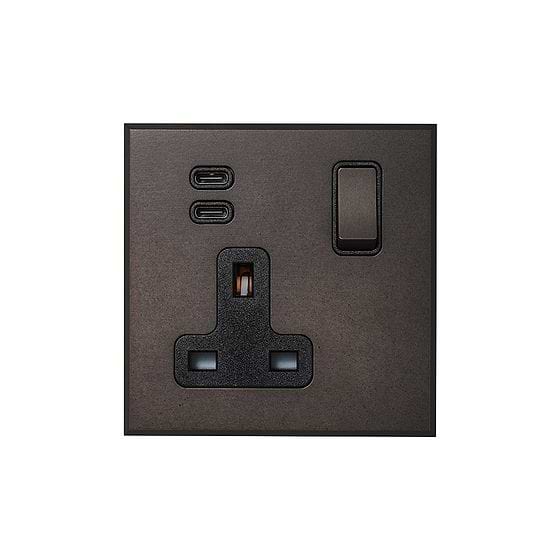 Soho Lighting Heritage Bronze 1 Gang 13A Double Pole Switched Socket 3.1A Type C+C USB Charging with Black Insert  - The Palaces Collection