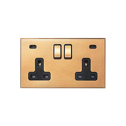 Soho Lighting Natural Brass 2 Gang 13A Double Pole Switched Socket 4.8A Type C+C USB Charging with Black Insert  - The Palaces Collection