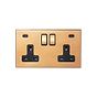 Soho Lighting Natural Brass 2 Gang 13A Double Pole Switched Socket 4.8A Type C+C USB Charging with Black Insert  - The Palaces Collection