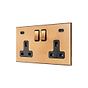 Soho Lighting Natural Brass 2 Gang 13A Double Pole Switched Socket 4.8A Type C+C USB Charging with Black Insert  - The Palaces Collection