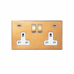Soho Lighting Natural Brass 2 Gang 13A Double Pole Switched Socket 4.8A Type C+C USB Charging with White Insert  - The Palaces Collection
