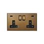 Soho Lighting Aged Brass 2 Gang 13A Double Pole Switched Socket 4.8A Type C+C USB Charging with Black Insert  - The Palaces Collection