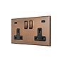 Soho Lighting Aged Brass 2 Gang 13A Double Pole Switched Socket 4.8A Type C+C USB Charging with Black Insert  - The Palaces Collection