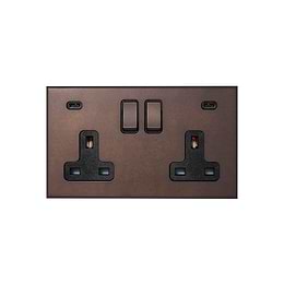 Soho Lighting Heritage Bronze 2 Gang 13A Double Pole Switched Socket 4.8A Type C+C USB Charging with Black Insert  - The Palaces Collection
