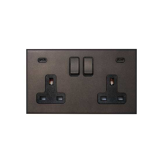 Soho Lighting Heritage Bronze 2 Gang 13A Double Pole Switched Socket 4.8A Type C+C USB Charging with Black Insert  - The Palaces Collection