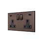Soho Lighting Heritage Bronze 2 Gang 13A Double Pole Switched Socket 4.8A Type C+C USB Charging with Black Insert  - The Palaces Collection