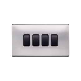 Lieber Brushed Chrome 10A 4 Gang 2 Way Switch - Black Insert Screwless