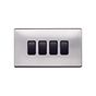 Lieber Brushed Chrome 10A 4 Gang 2 Way Switch - Black Insert Screwless