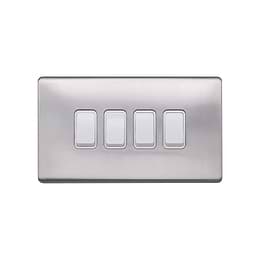 Lieber Brushed Chrome 10A 4 Gang 2 Way Switch - White Insert Screwless