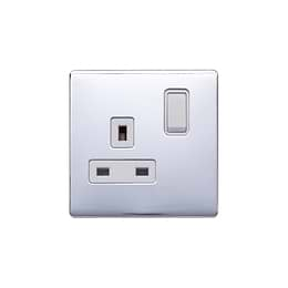 Lieber Polished Chrome 13A 1 Gang Switched Socket, Double Pole - White Insert Screwless