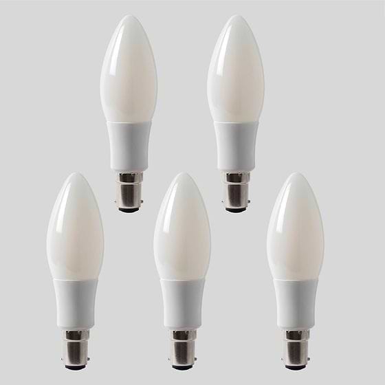 5 Pack - Soho Lighting 4w B15 Small Bayonet 4100K Opal Dimmable LED Candle Bulb with white plastic