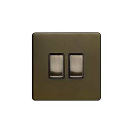 Soho Lighting Bronze 2 Gang Switch with 1x Intermediate Switch & 10A 2 Way Switch Black Insert Screwless