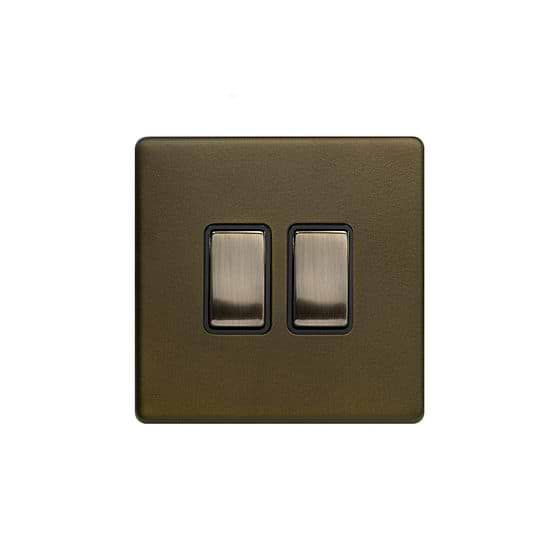 Soho Lighting Bronze 2 Gang Switch with 1x Intermediate Switch & 10A 2 Way Switch Black Insert Screwless