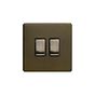 Soho Lighting Bronze 2 Gang Switch with 1x Intermediate Switch & 10A 2 Way Switch Black Insert Screwless