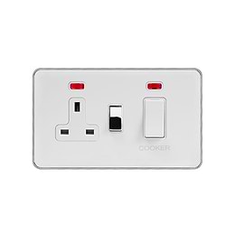 Soho Lighting White & Polished Chrome With Chrome Edge 45A Cooker Control Unit & Neon White Inserts Screwless