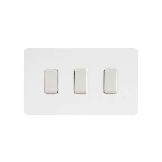 Soho Lighting White Metal Flat Plate 10A 3 Gang Switch on Double Plate 2 Way Wht Ins 2 Way Screwless