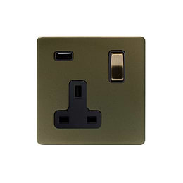Soho Lighting Bronze 1 Gang 13A DP Socket with USB-A 2.1A